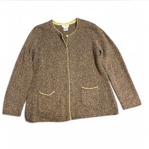 Talbot’s Green Wool Cardigan with Snap Buttons and Angora Rabbit Hair